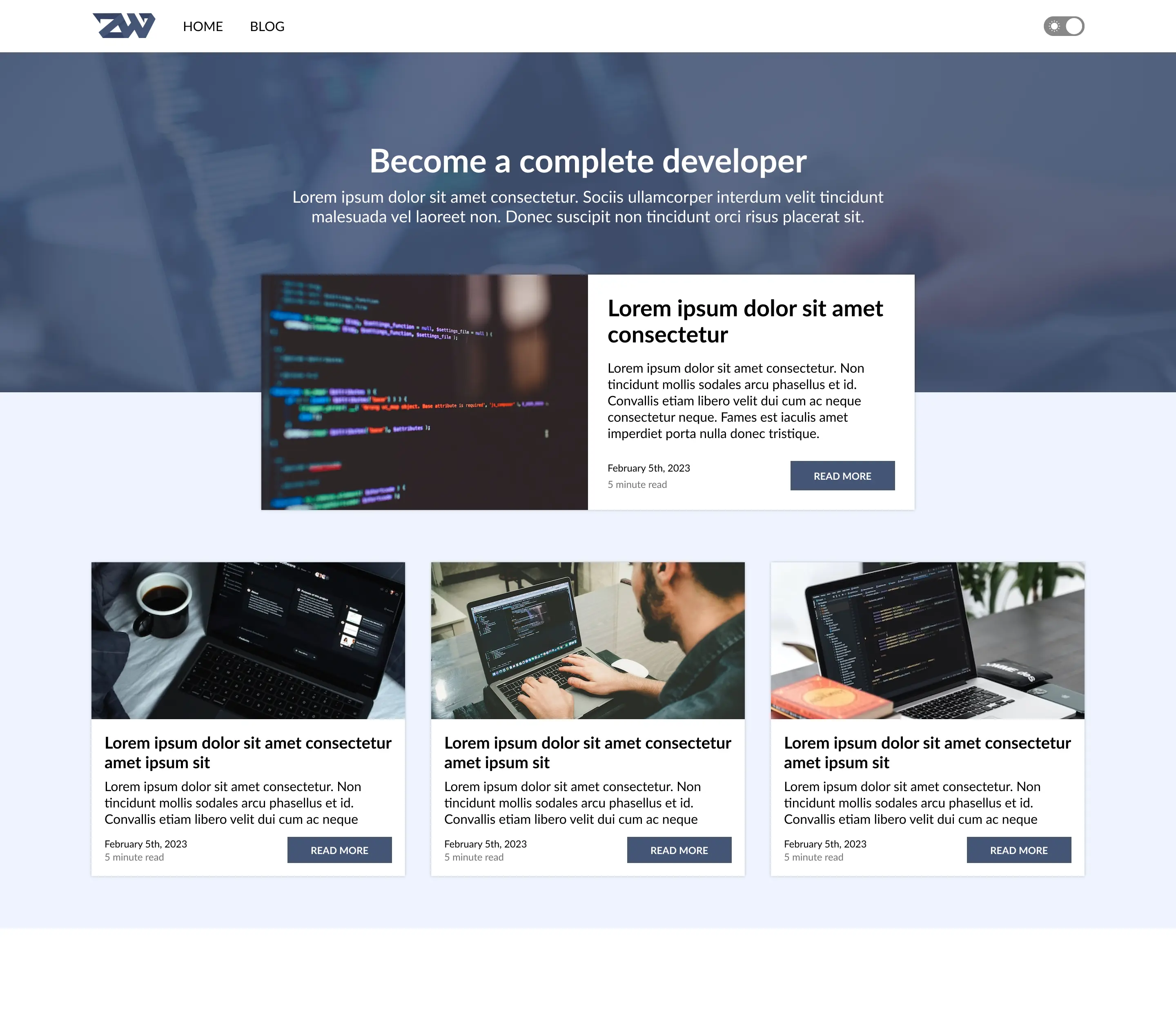 Initial design of the home page in Figma
